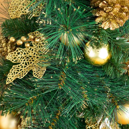 Nearly Natural 3ft. Pre-Lit Artificial Christmas Tree with Gold Ornaments & Pinecones in Jute Wrapped Base, Warm Lights